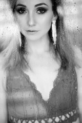 Beautiful woman black-white portrait. Beautiful face. High quality photo.