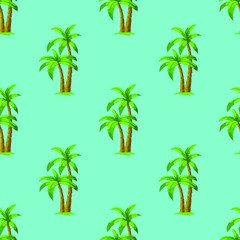 Beautiful trendy background of palm trees on blue, texture for design, seamless pattern, vector illustration