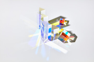 Abstract geometric set with refraction and reflection.