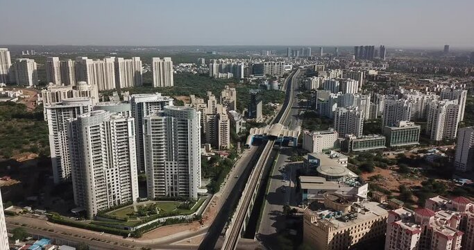 Aerial Shot of Gurgaon or Gurugram in Covid-19 Lockdown in India
