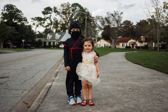 Children posing for Halloween picture.