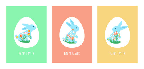 Easter bunny posters. Easter banner in a flat style. Vector illustration