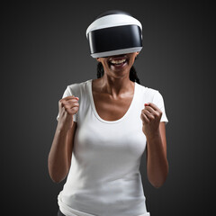 African American woman using virtual reality gadget for entertainment