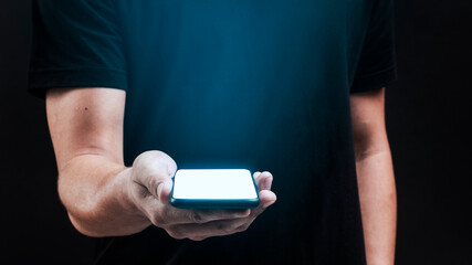 an holding blank screen smartphone innovative future technology