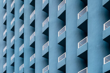 Blue facade full of balconies