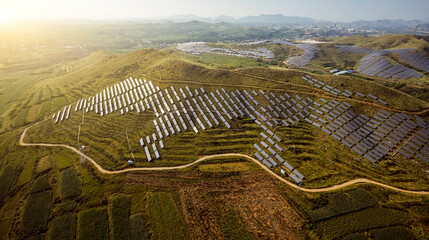 Solar photovoltaic base built by aerial photography mountain