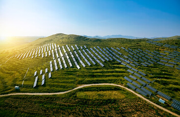 Solar photovoltaic base built by aerial photography mountain