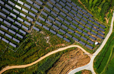 Solar photovoltaic base built by aerial photography mountain