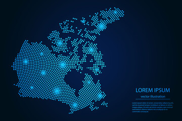 Abstract image Canada Map from point blue and glowing stars on a dark background. Vector illustration eps 10.