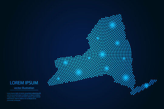 Abstract image New York map from point blue and glowing stars on a dark background. vector illustration.