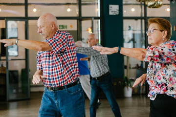 Senior Citizens Exercising Indoors