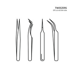 Tweezers thin line icon set. Eps 10 vector illustration of pinchin tools, tongs.