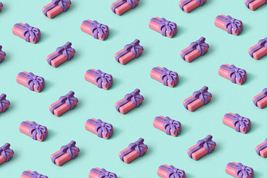 Pattern of christmas gifts handmade from modeling clay.