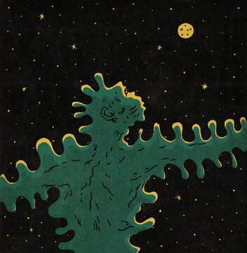 Dissolving Ape Staring At Stars And Moon