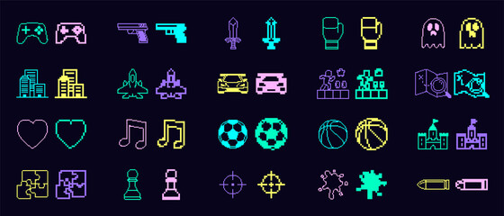 Pixel art video game vector icon ドット絵ゲームアイコンセット © natsumi