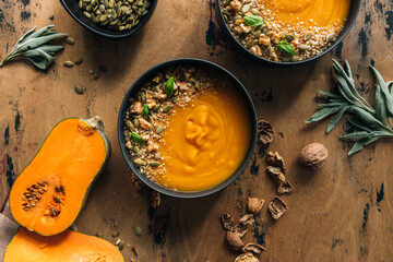 Pumpkin and red lentils creamy soup