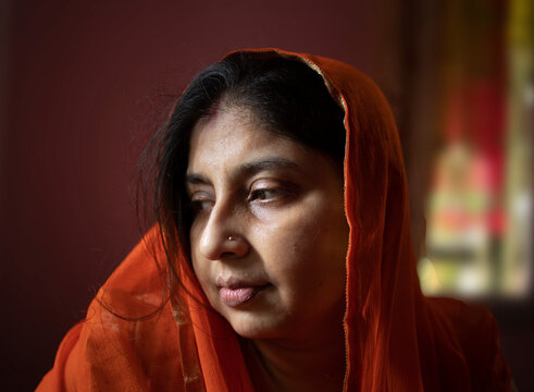 Indian woman portrait in veil with different expression