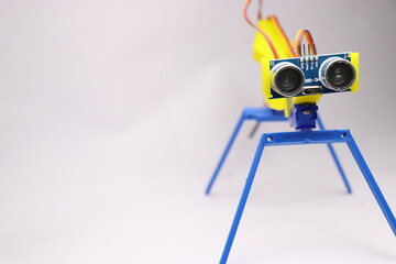 Do it yourself robot project working model closeup with space for text