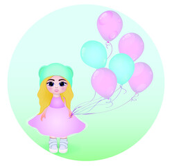 cute girl in pink dress with balloons