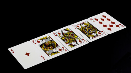 Royal flush diamond of poker game with black background