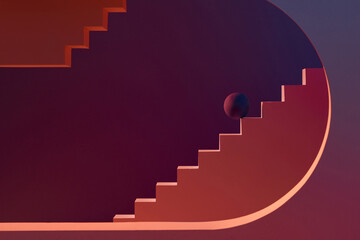 Garnet color, dark scene with lights and geometric forms and textured background for cosmetic product