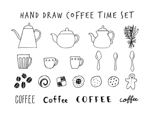 手描き　コーヒータイム　セット　線画