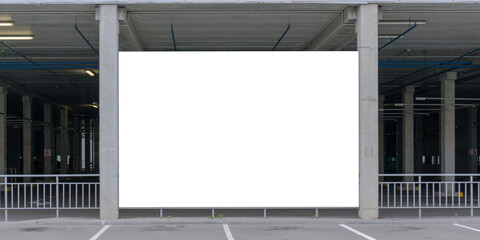 empty advertisement banner of white colour at parking lot © Bonsales