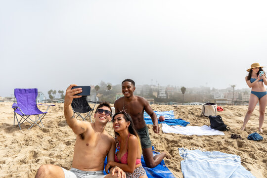Friends Take Selfie At the Beach