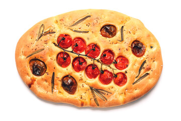 Traditional Italian focaccia on white background