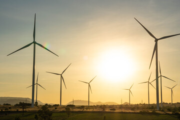 Wind turbines are alternative electricity sources, the concept of sustainable resources, Beautiful sky with wind generators turbines, Renewable energy