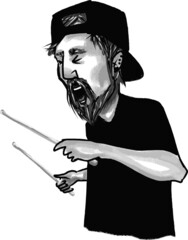 vector illustration of young man drummer with sticks