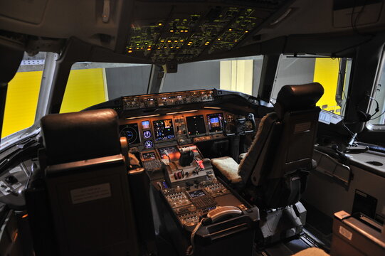 Vienna, Austria, 22 Jan 2009, Cockpit Of A Boeing 777 Of Austrian Airlines In The Hangar