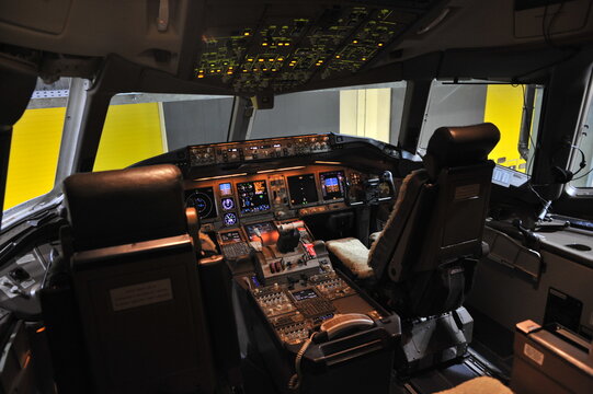 Vienna, Austria, 22 Jan 2009, Cockpit Of A Boeing 777 Of Austrian Airlines In The Hangar