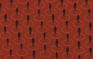 illustration of silhouettes of human figures. people keep their distance. social distancing concept