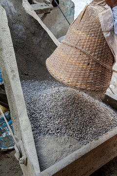 A concrete mixture in action.