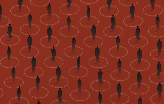 illustration of silhouettes of human figures. people keep their distance. social distancing concept