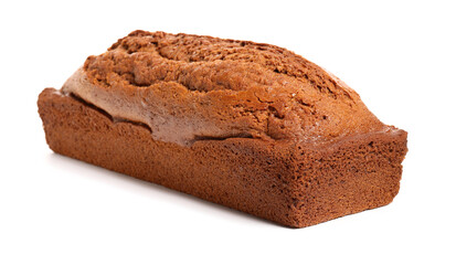 Tasty gingerbread cake on white background