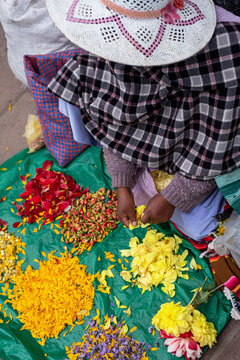 Bolivian woman selling flowers on the street