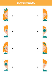 Match parts of human faces. Logical game for children.