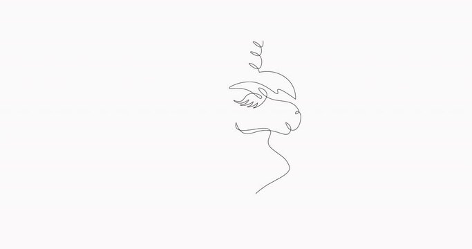 Self Drawing of one line Head of Unicorn. Self-drawing a simple animation of one continuous line. 4K Stock video Animated sketch vector drawing.  One line drawing of magical unicorn. Tattoo.