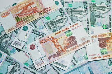 Currency Russian rubles - paper banknotes of Russian rubles. Money background.