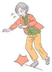 転倒しそうになる高齢の女性（シンプルカラーバージョン）