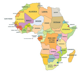 Political Map of Africa. Map with Name of Countries Isolated on White.