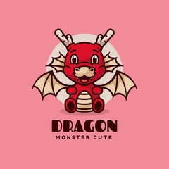 Vector Logo Illustration Dragon Mascot Cartoon Style.