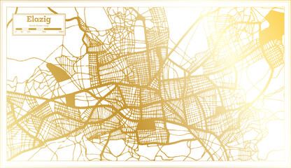 Elazig Turkey City Map in Retro Style in Golden Color. Outline Map.