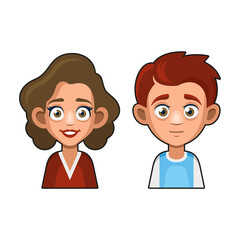 Cute Girl and Boy Avatar. Young Woman and Man Cartoon Style Userpic