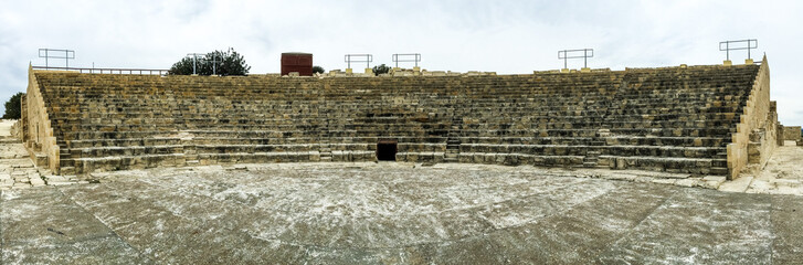 Empty steps and sittings of a stage arena from the ancient amphitheatre of Kourion in Limassol,...