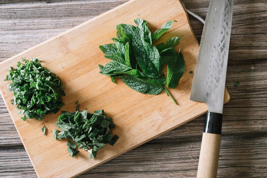 Still Life Of Fresh Mint Sage And Marjoram For Handmade Dolmadakia