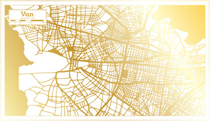 Van Turkey City Map in Retro Style in Golden Color. Outline Map.