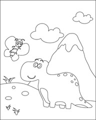 Cute dinosaurs with volcano eruption. Creative vector Childish design for kids activity colouring book or page.